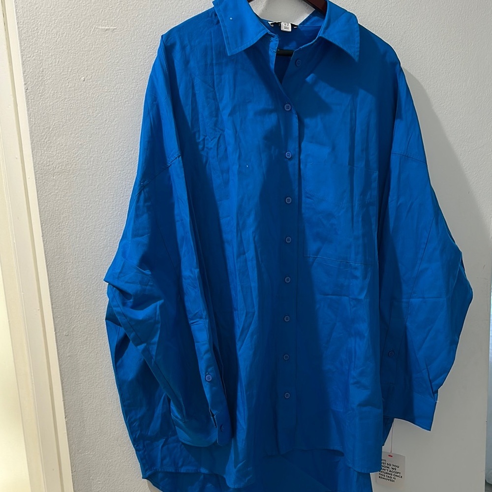 Topshop over zs torquise bottom down shirt